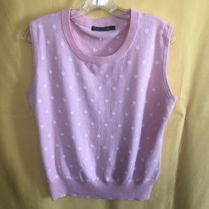 WoolOver Pink&White Short Sleeve Sweater, size: L